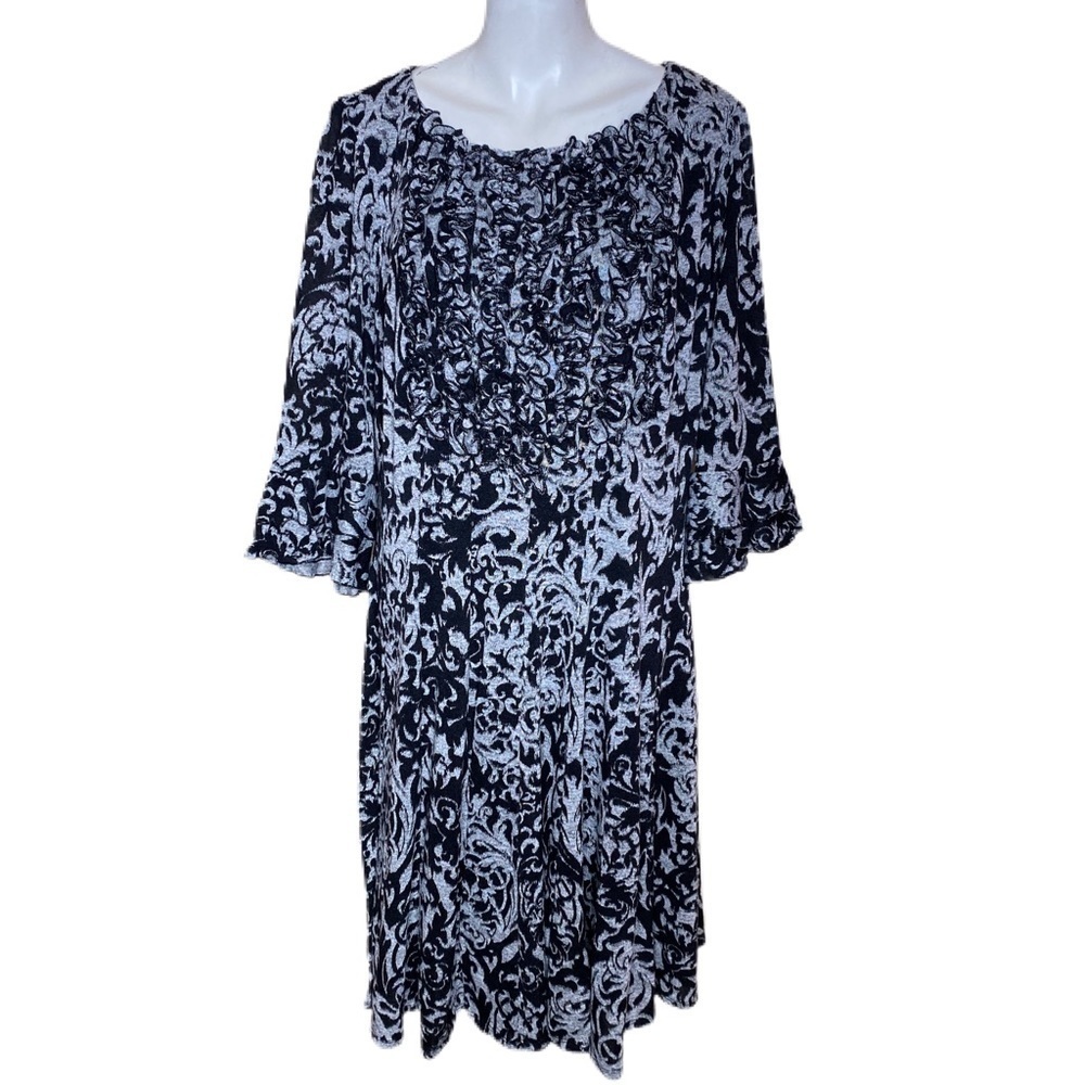Dressbarn Dress Gray/Black Floral Jersey Size 18